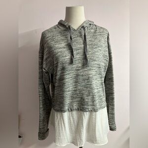 Women’s Pullover Drawstring Hoodie w Layered Look, Large, Gray/White, by a.n.a.